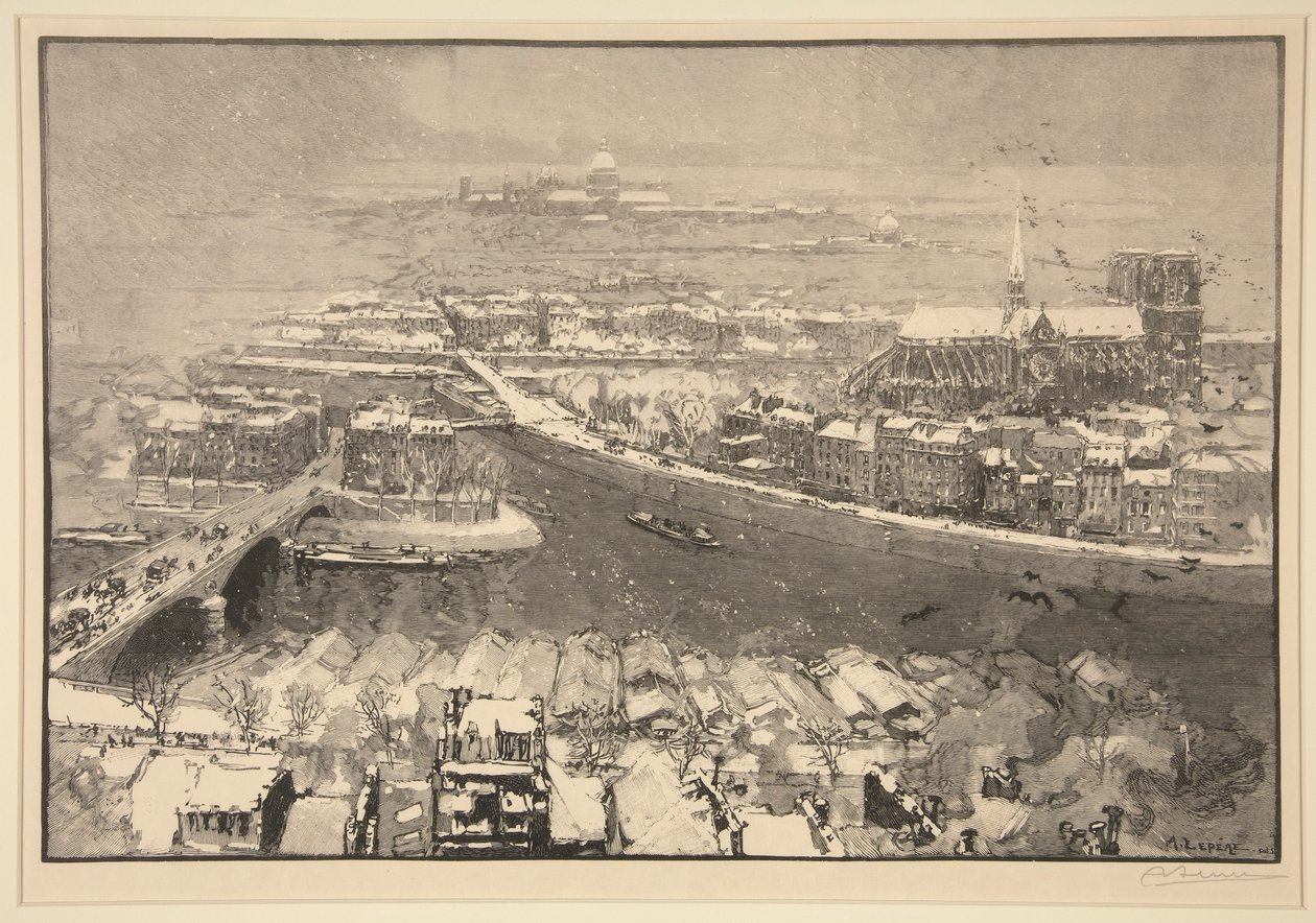 Paris under snøen, fra i dag er St. Gervais (Paris under snø, sett fra toppen av St. Gervais) av Auguste Lepere