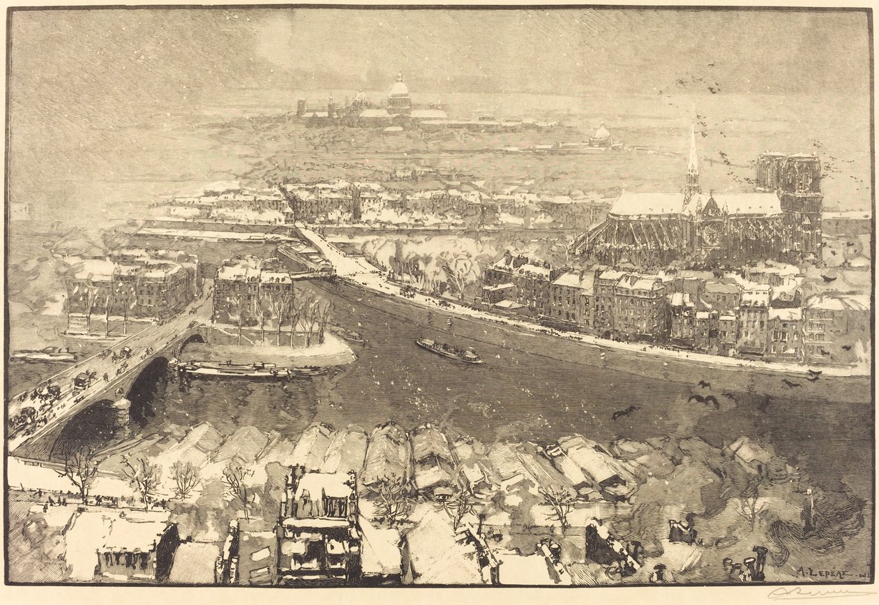 Paris under snø, utsikt fra St.-Gervais av Auguste Lepere