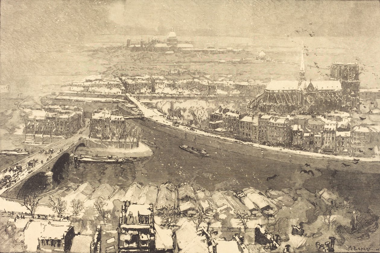 Paris under snø, utsikt fra St.-Gervais Paris under snø, sett fra toppen av St.-Gervaais, 1890. av Auguste Lepere