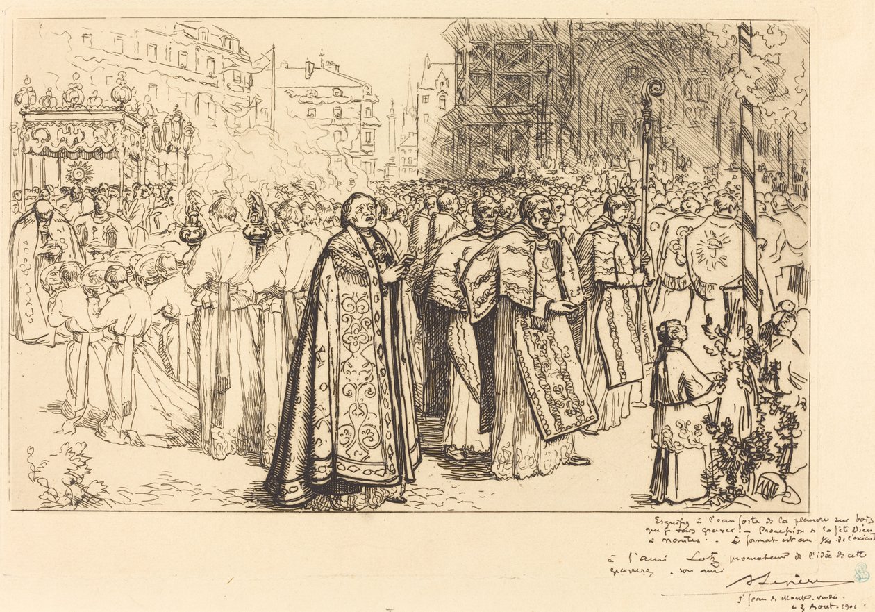Retur av prosesjonen til Nante Cathedral (Rentree de la Procession a la Cathedral de Nantes) av Auguste Lepere