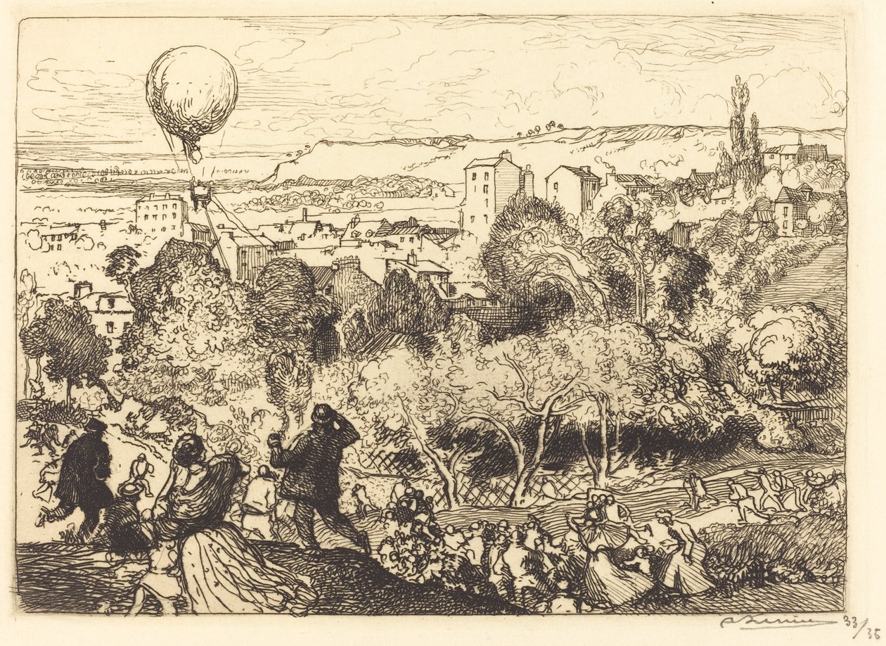 Den fallende ballongen, i Pre-Saint-Gervais av Auguste Lepere
