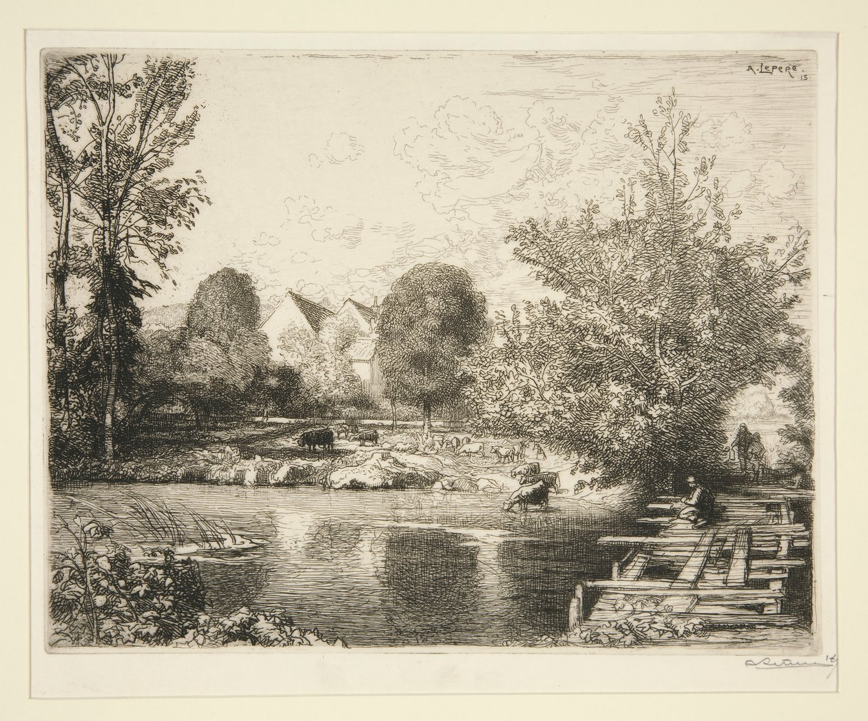 Gammel gangbro, Banks of the Small Morin av Auguste Lepere