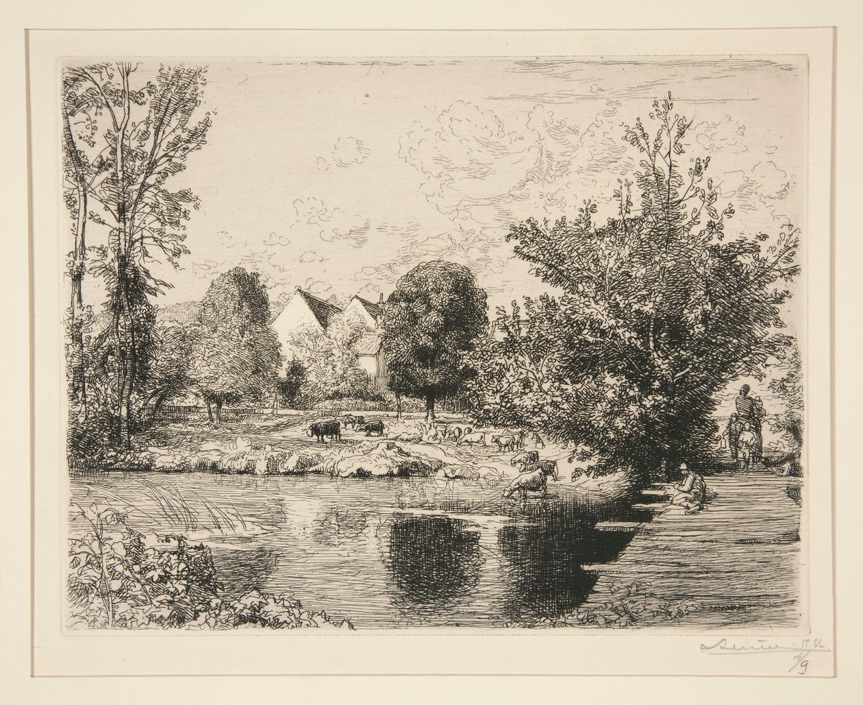 Vieille passerelle, bords du petit Morin (Gamle gangbroen, Banks of the Small Morin) av Auguste Lepere