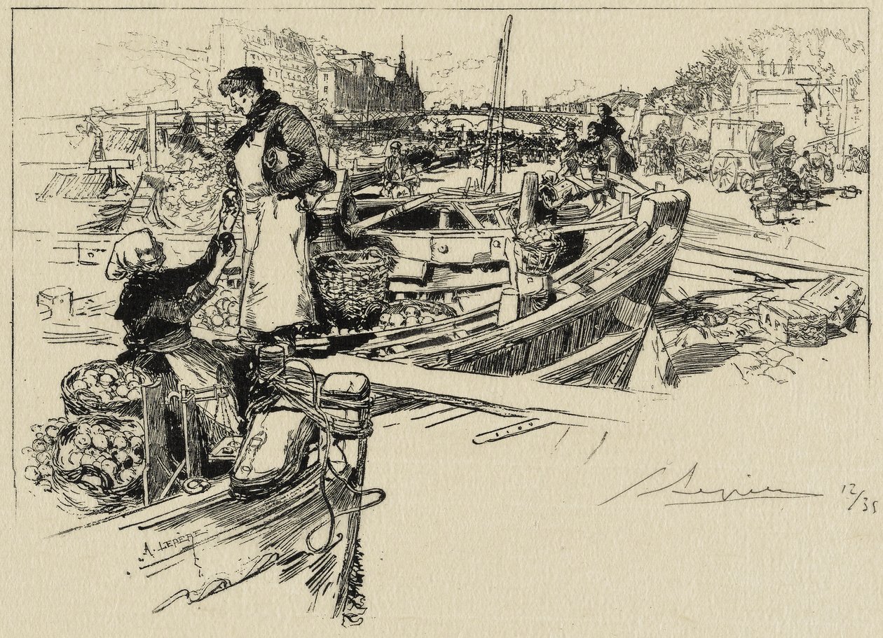 Wharf Scene, muligens 1880-tallet (etsing på vev) av Auguste Louis Lepère