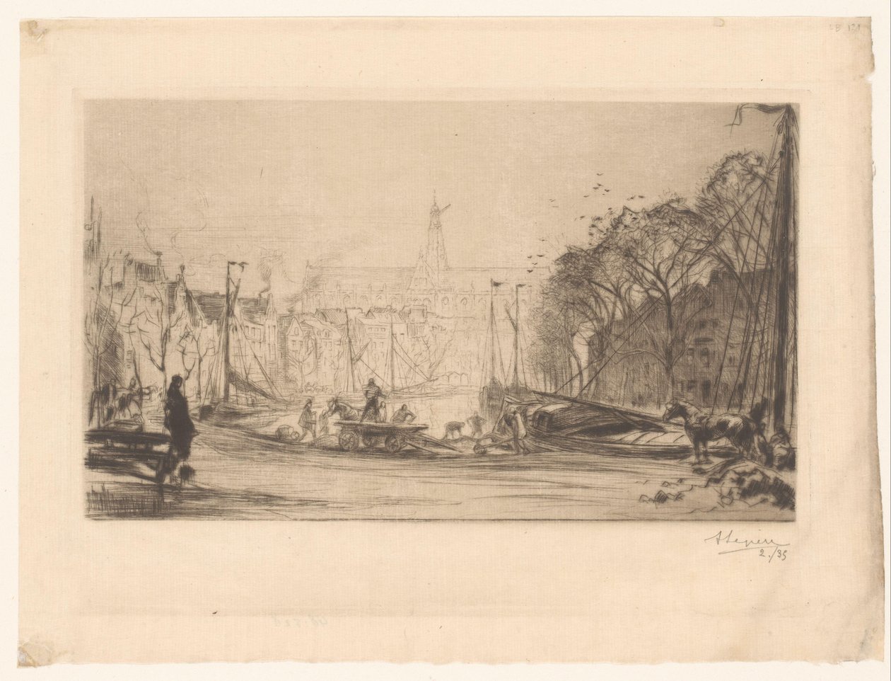 Utsikt over Spaarne og St. Bavo av Auguste Lepère (signed by artist)