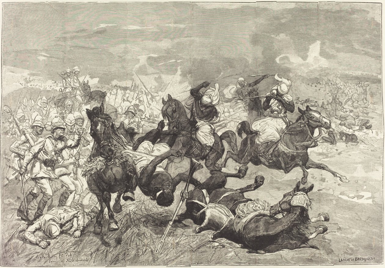I Sudan: Slaget ved El-Teb av Auguste Lepère and Jacques Beltrand after Józef Chelmonski