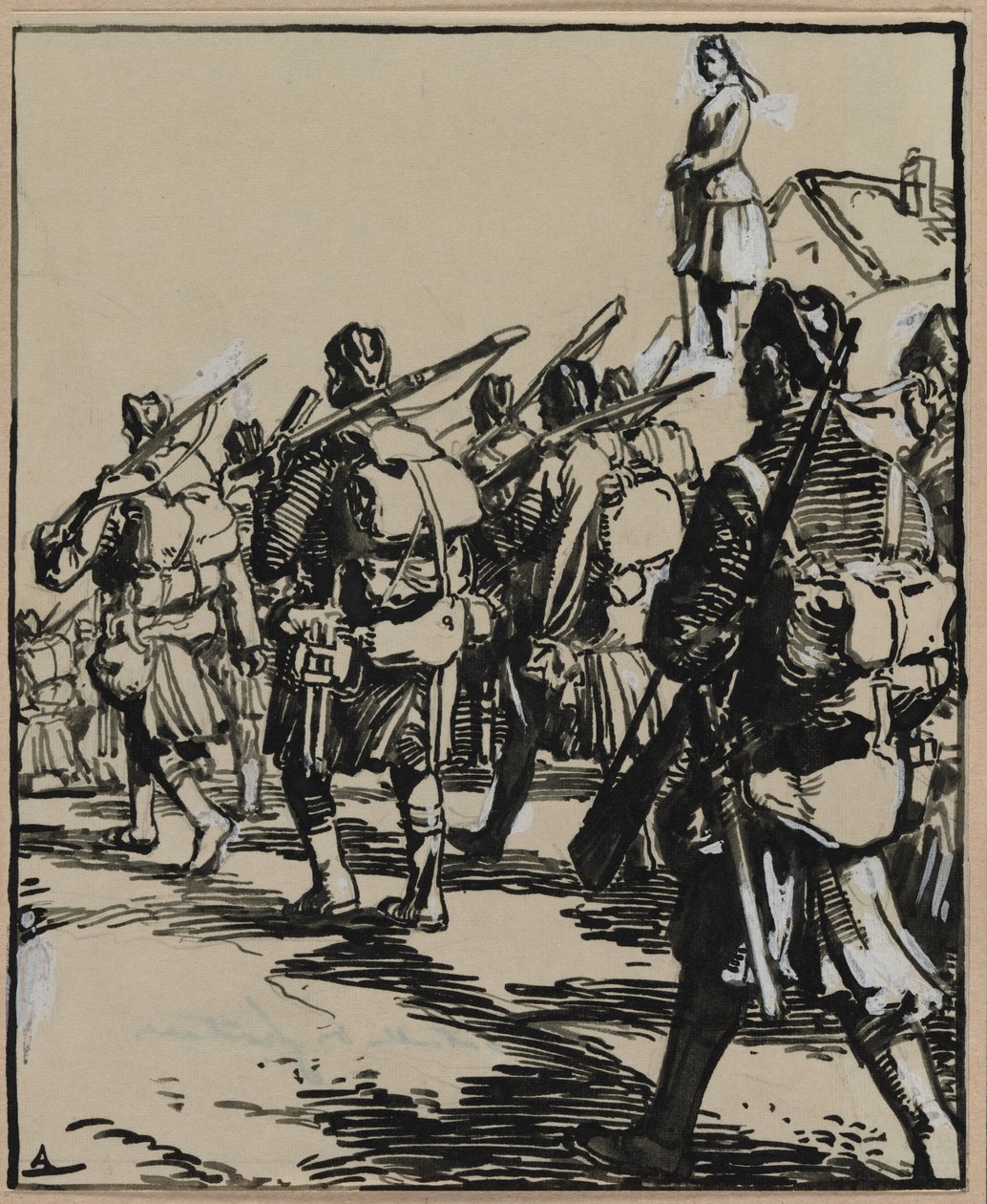 Battle of the Borders: Gruppe britiske soldater av Auguste Louis Lepère