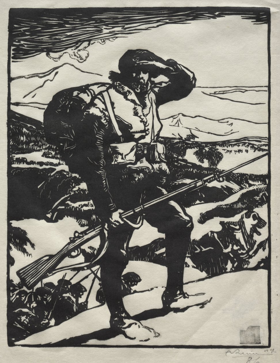 Alpine Hunter ser på Rhinsletten av Auguste Louis Lepère