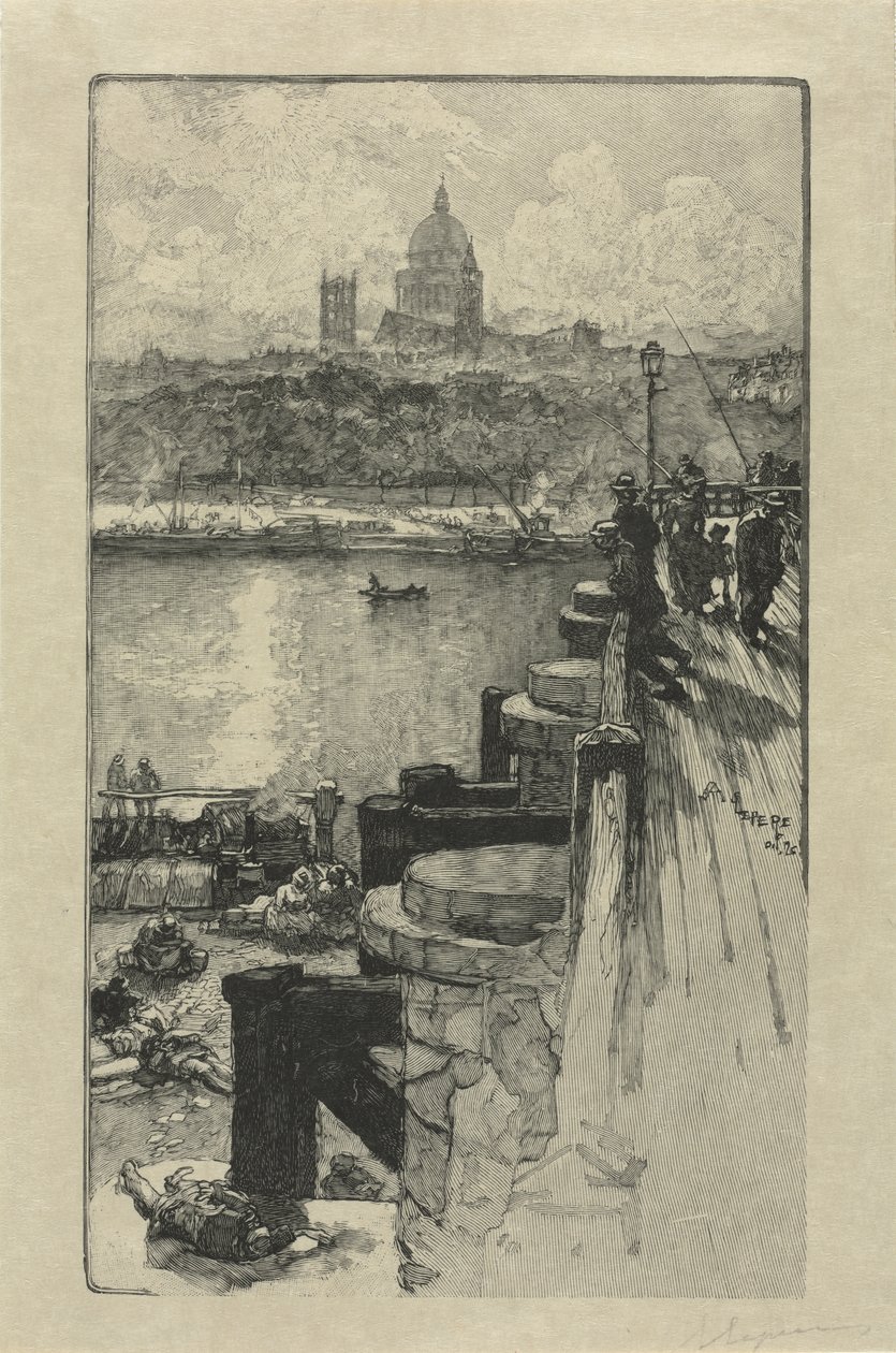 [Fiskere på en brygge, Paris] av Auguste Louis Lepère