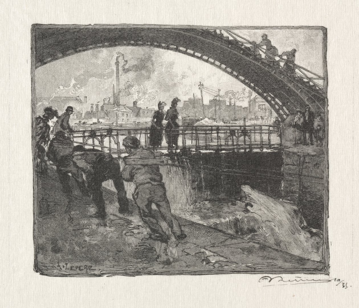 Canal St. Martin-slusen av Auguste Louis Lepère