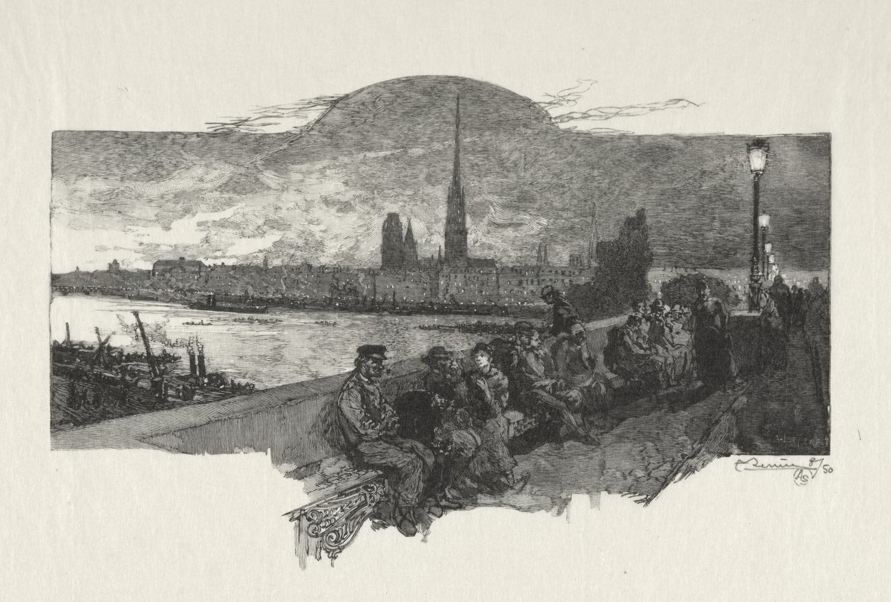 Illustrert Rouen: The Bridge of Stones av Auguste Louis Lepère