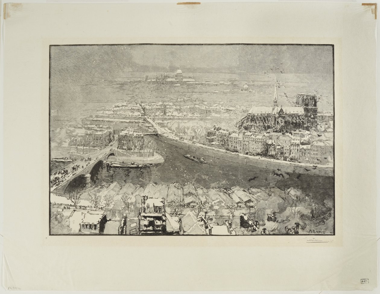 Paris under snøen, sett fra toppen av Saint-Gervais av Auguste Louis Lepère