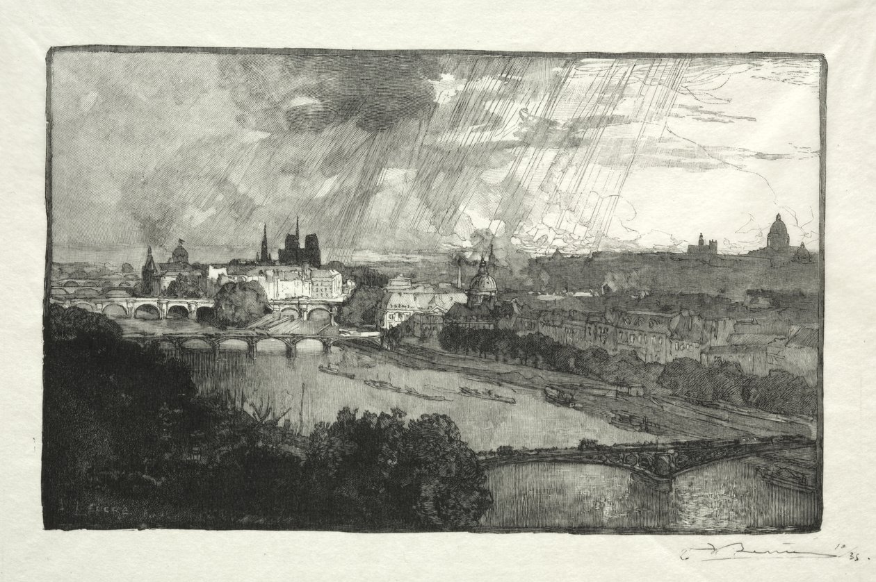 Paris, sett fra Pavillon de Flore av Auguste Louis Lepère