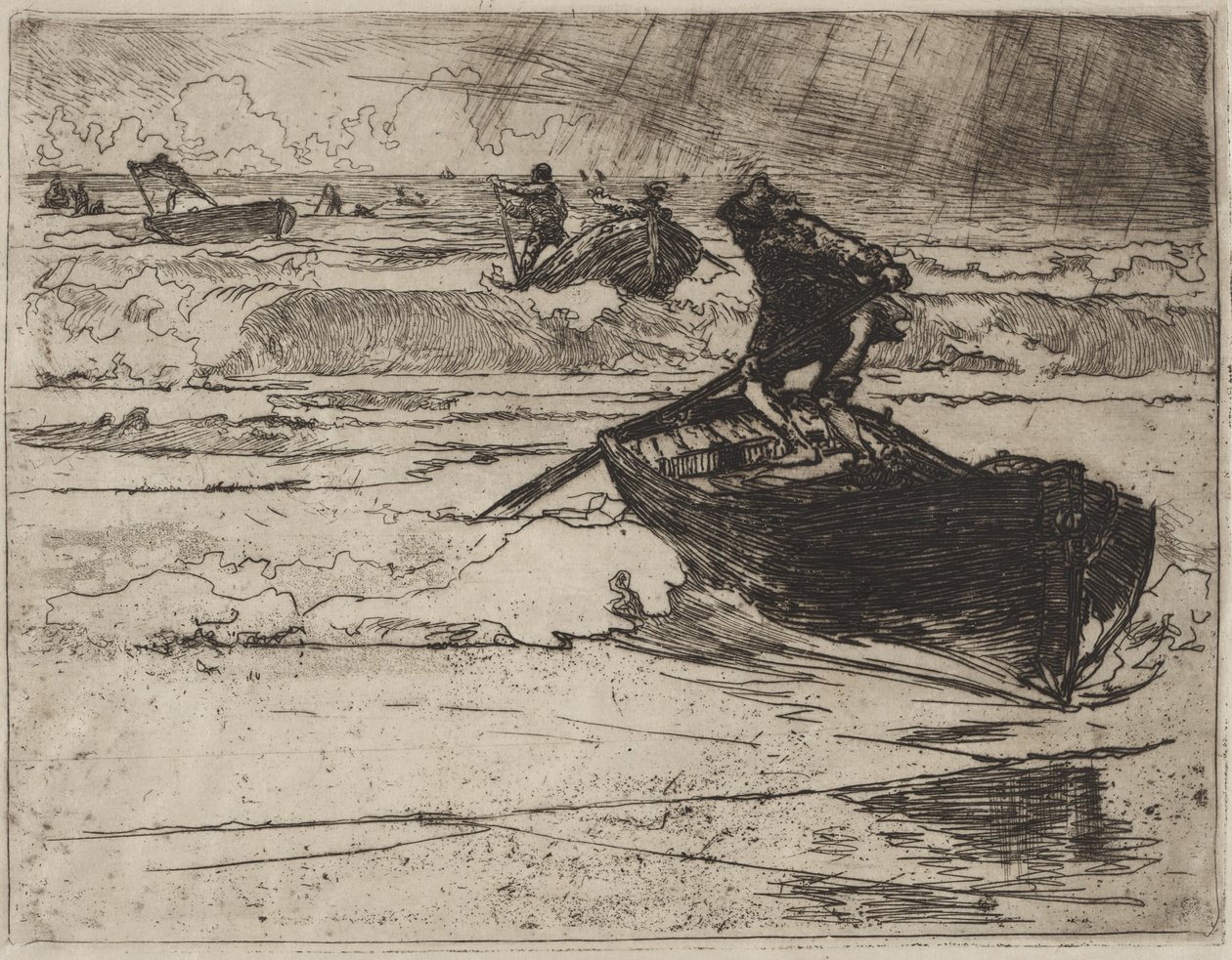 Fiskere på flukt før stormen av Auguste Louis Lepère