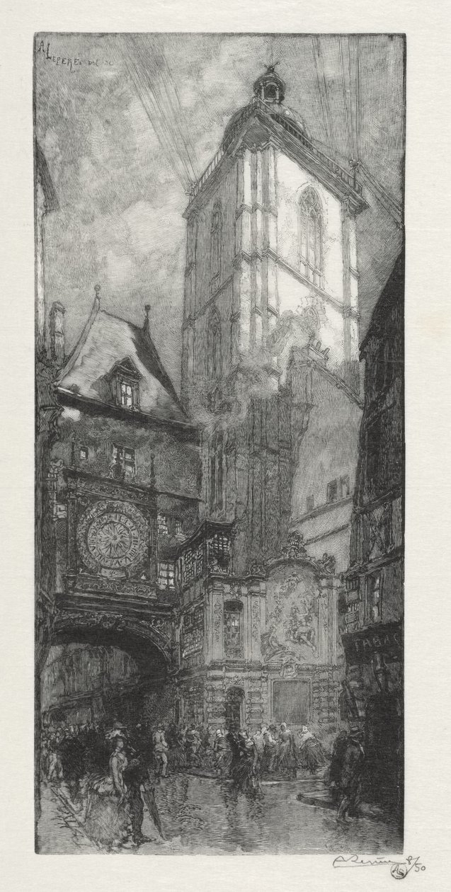 Illustrert Rouen: Den store klokken av Auguste Louis Lepère