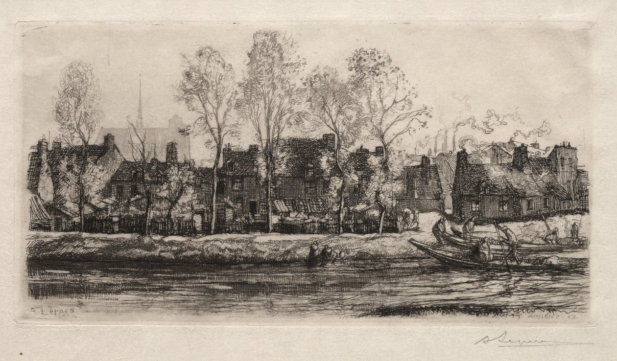 Amiens, bredden av Somme, 1907. av Auguste Louis Lepère