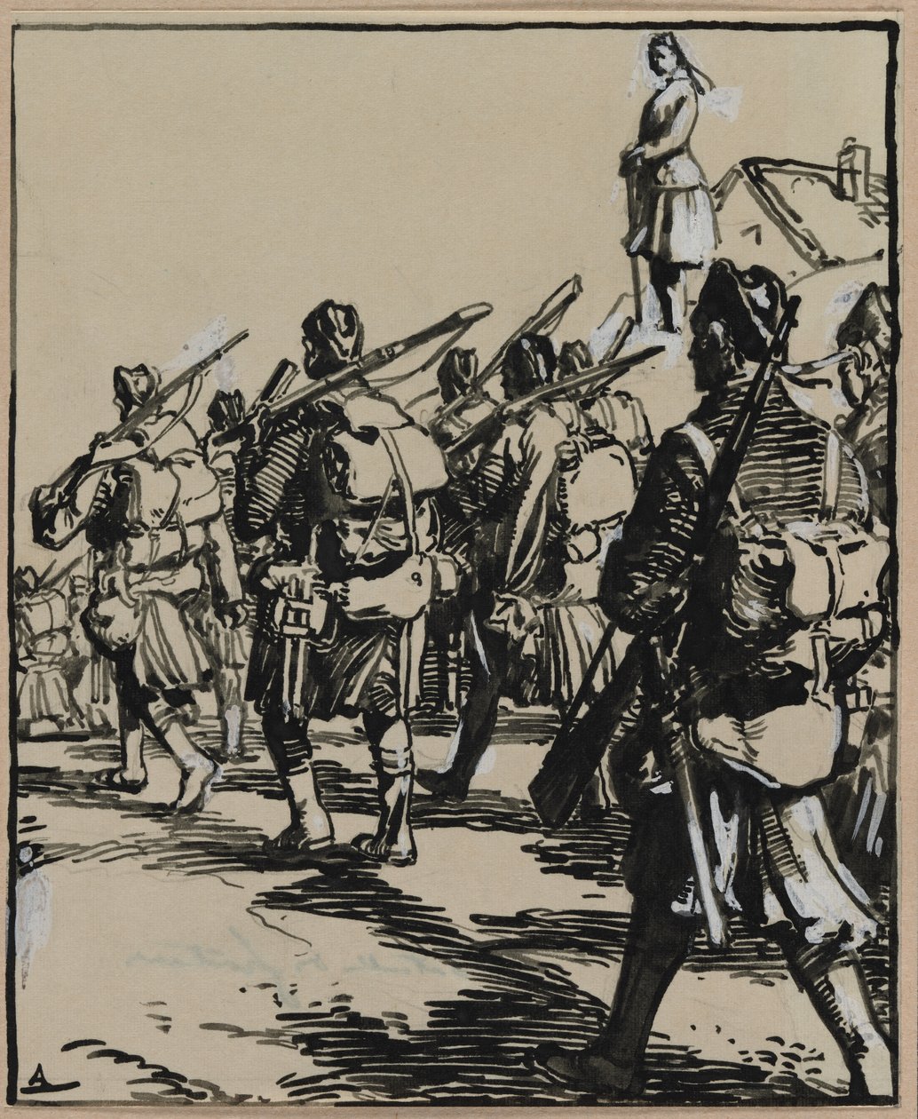 Battle of the Borders: Gruppe britiske soldater av Auguste Louis Lepère