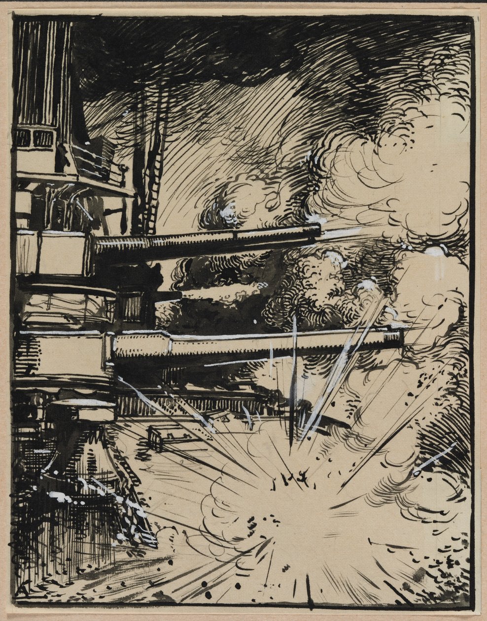 Bombe eksploderte på en kurass med spisse våpen, 1914. av Auguste Louis Lepère