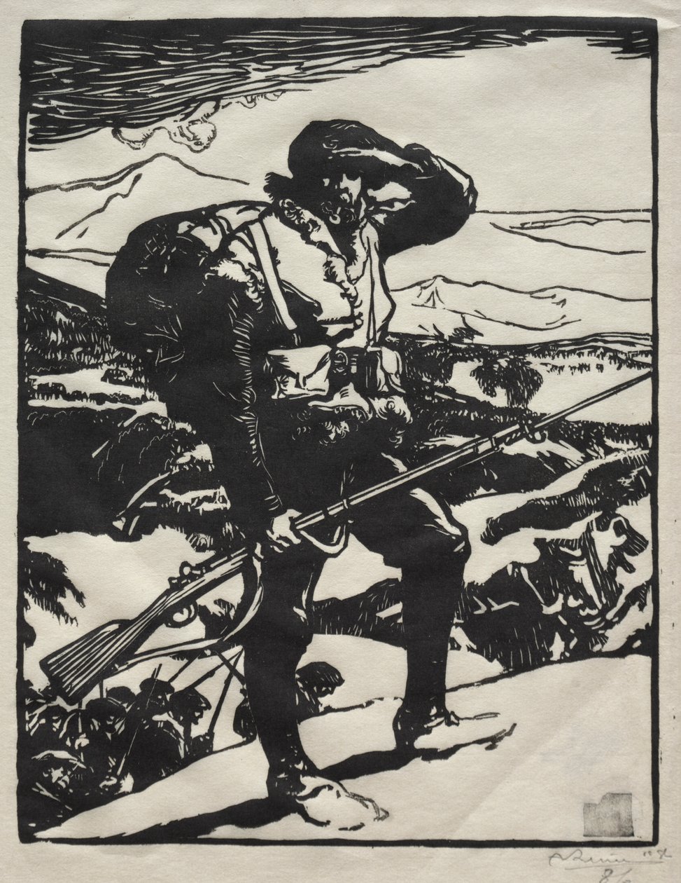 Alpine Hunter ser på Rhinsletten av Auguste Louis Lepère