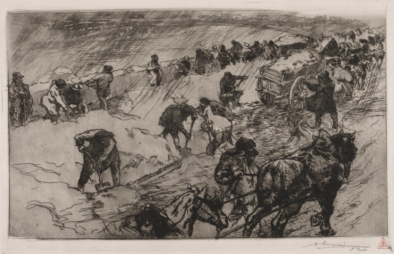 Kamp mot snøen, Quai aux Fleurs, 1890. av Auguste Louis Lepère
