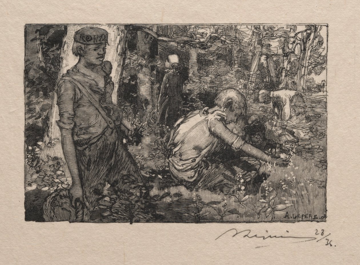 Å plukke liljekonvall. av Auguste Louis Lepère