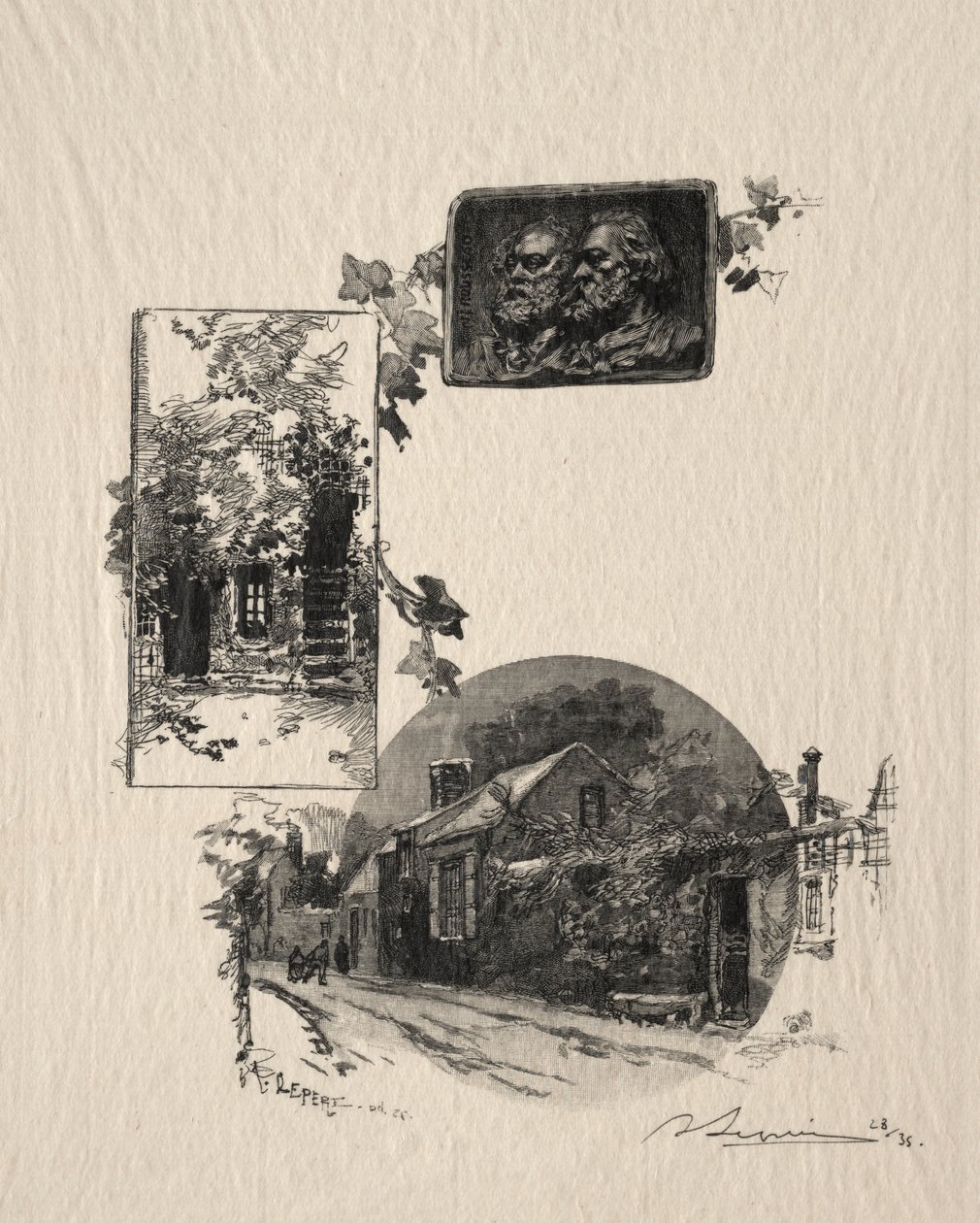 Inngang til Rousseau-verkstedet og Maison de Millet av Auguste Louis Lepère