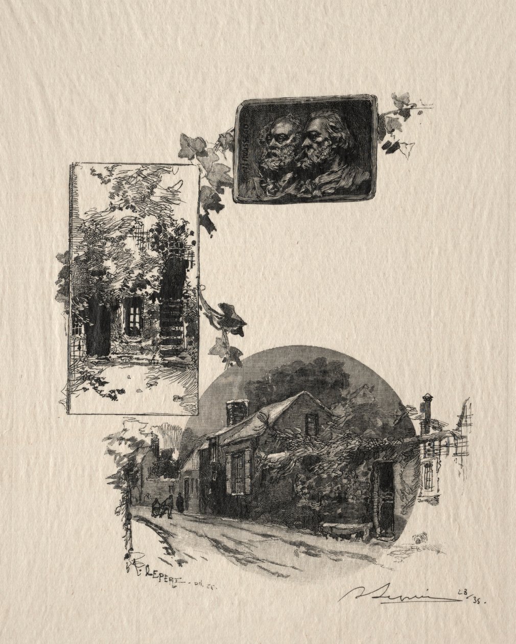 Inngang til Rousseau-verkstedet og Maison de Millet, 1887. av Auguste Louis Lepère