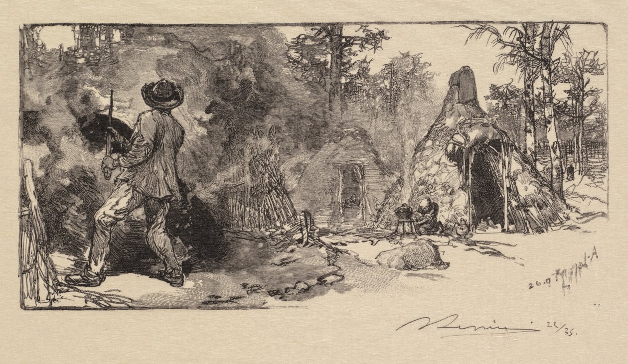 Fontainebleau Forest: Coalmen The Forest of Fontainebleau: The Charbonniers, 1890. av Auguste Louis Lepère