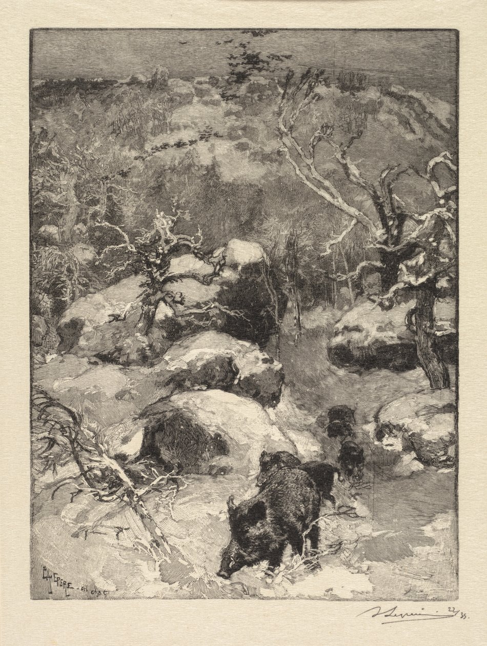 Fontainebleau-skogen: Cuvier-Châtillon-klippen av Auguste Louis Lepère