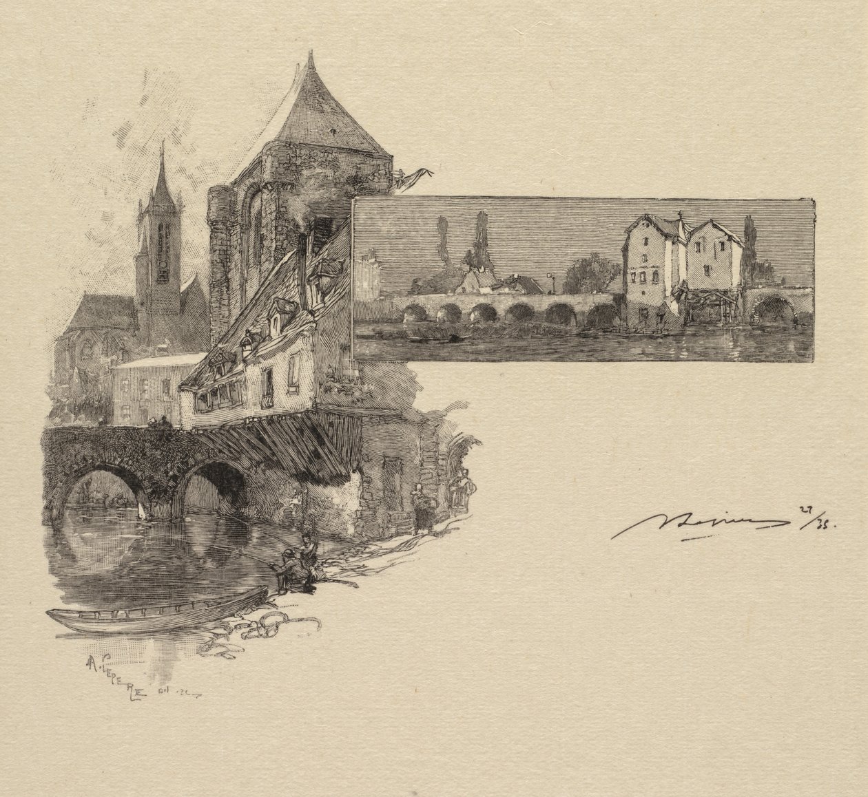 Fontainebleau-skogen: Moret, Wood-Mill La Forêt de Fontainebleau..., 1890. av Auguste Louis Lepère