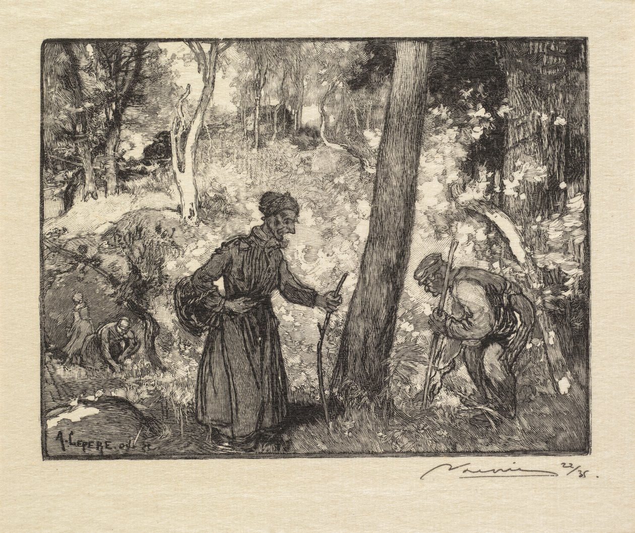 Fontainebleau-skogen: Soppjegere på Rocher Bernard av Auguste Louis Lepère