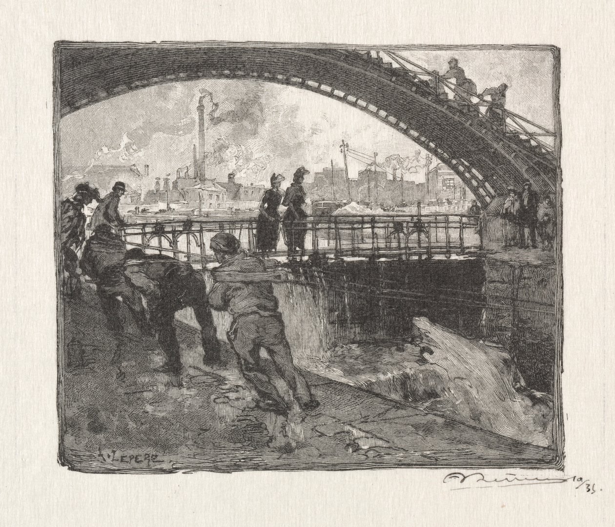 Canal St. Martin-slusen av Auguste Louis Lepère