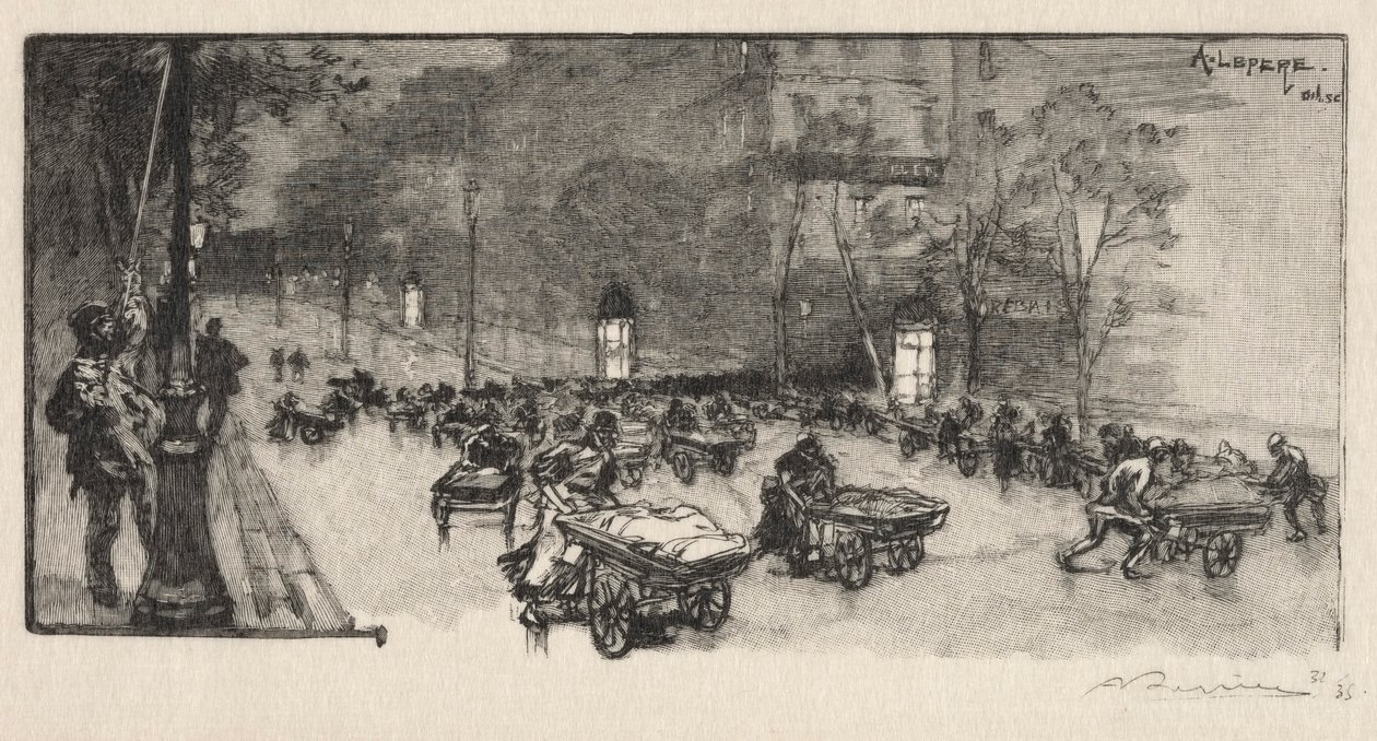 Boulevarden, på hjørnet av Faubourg Montmartre av Auguste Louis Lepère