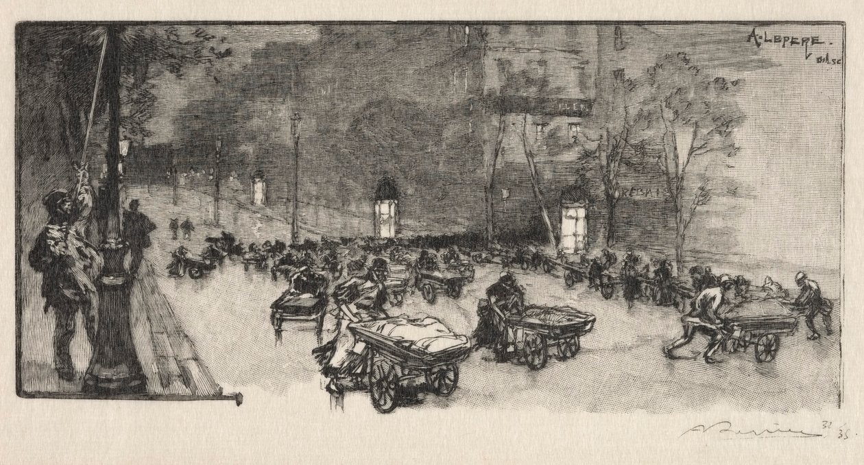 Boulevarden, på hjørnet av Faubourg Montmartre, 1890. av Auguste Louis Lepère