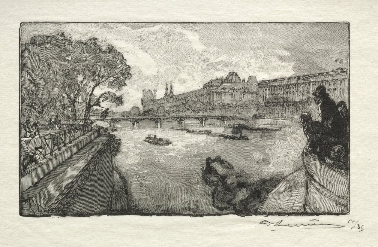 Louvre, sett fra Pont Neuf, 1890. av Auguste Louis Lepère