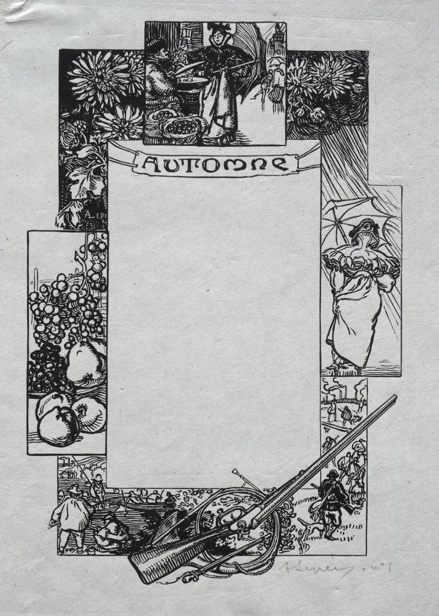 Paris Almanac, 1897: Dekorativ kant, høst av Auguste Louis Lepère