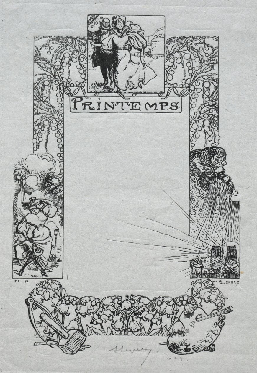 Paris Almanac, 1897: Dekorativ kant, vår av Auguste Louis Lepère