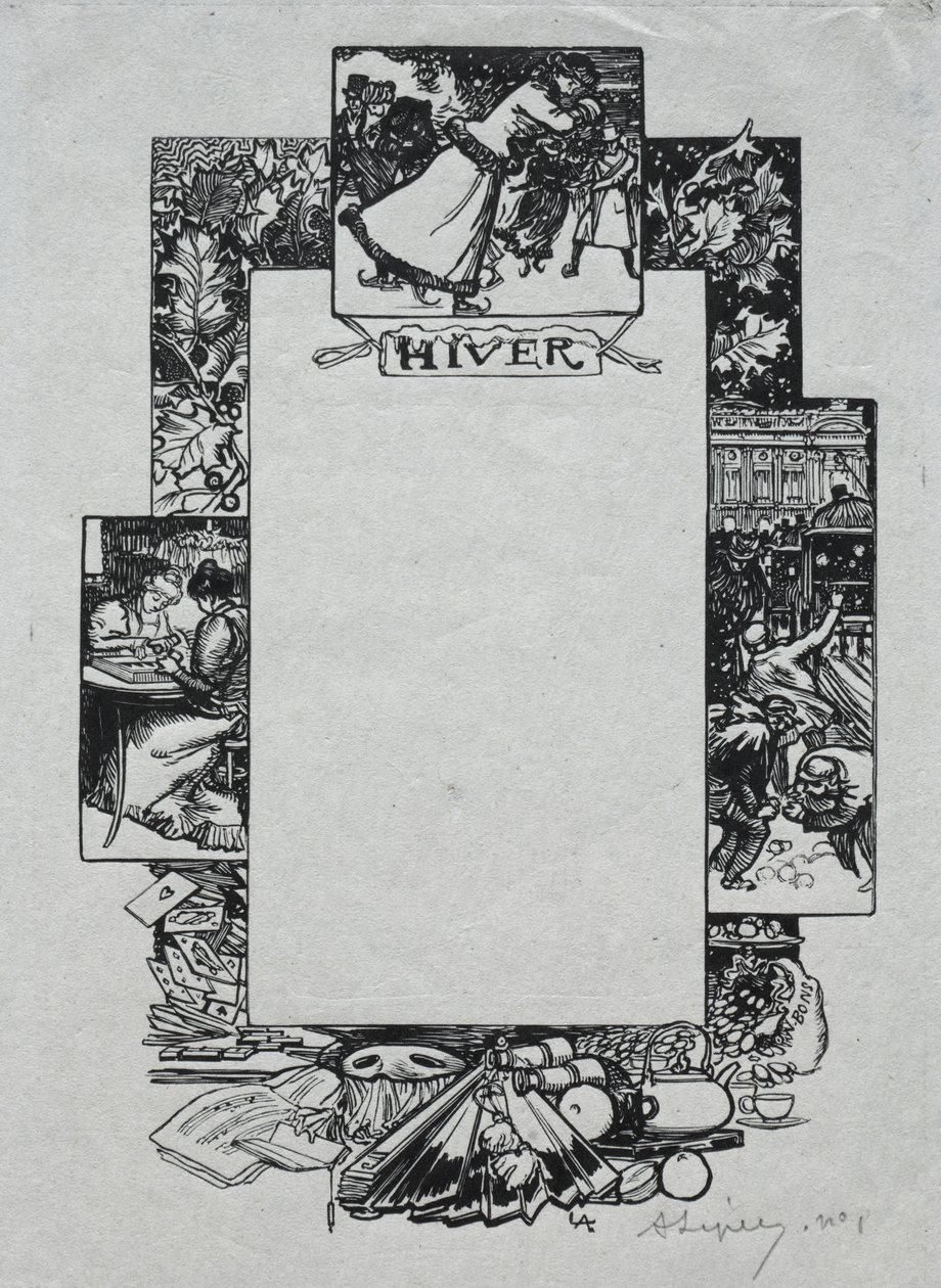 Paris Almanac, 1897: Dekorativ kant, vinter av Auguste Louis Lepère