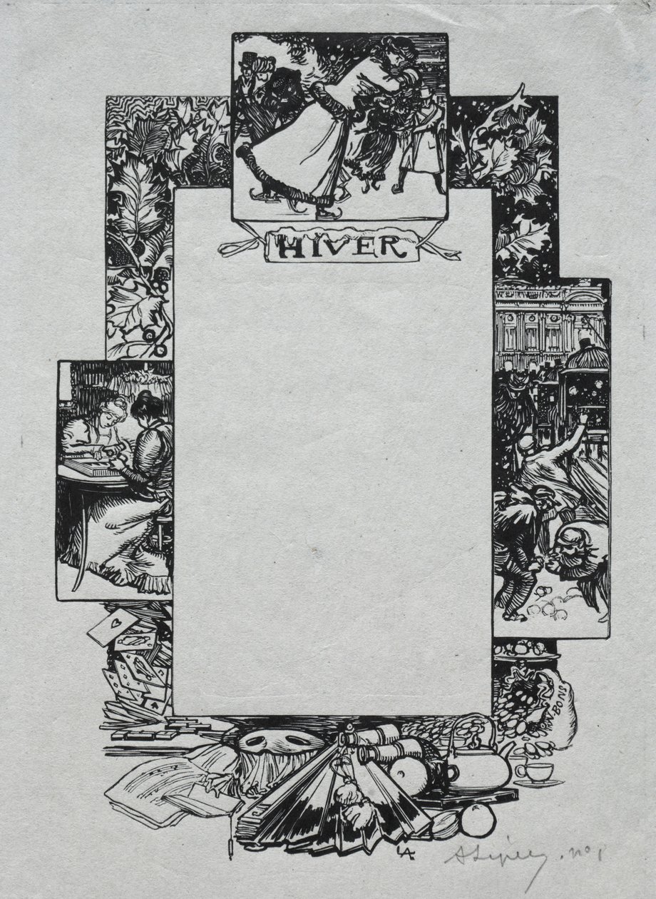 Paris Almanac, 1897: Dekorativ grense, vinter, 1897. av Auguste Louis Lepère