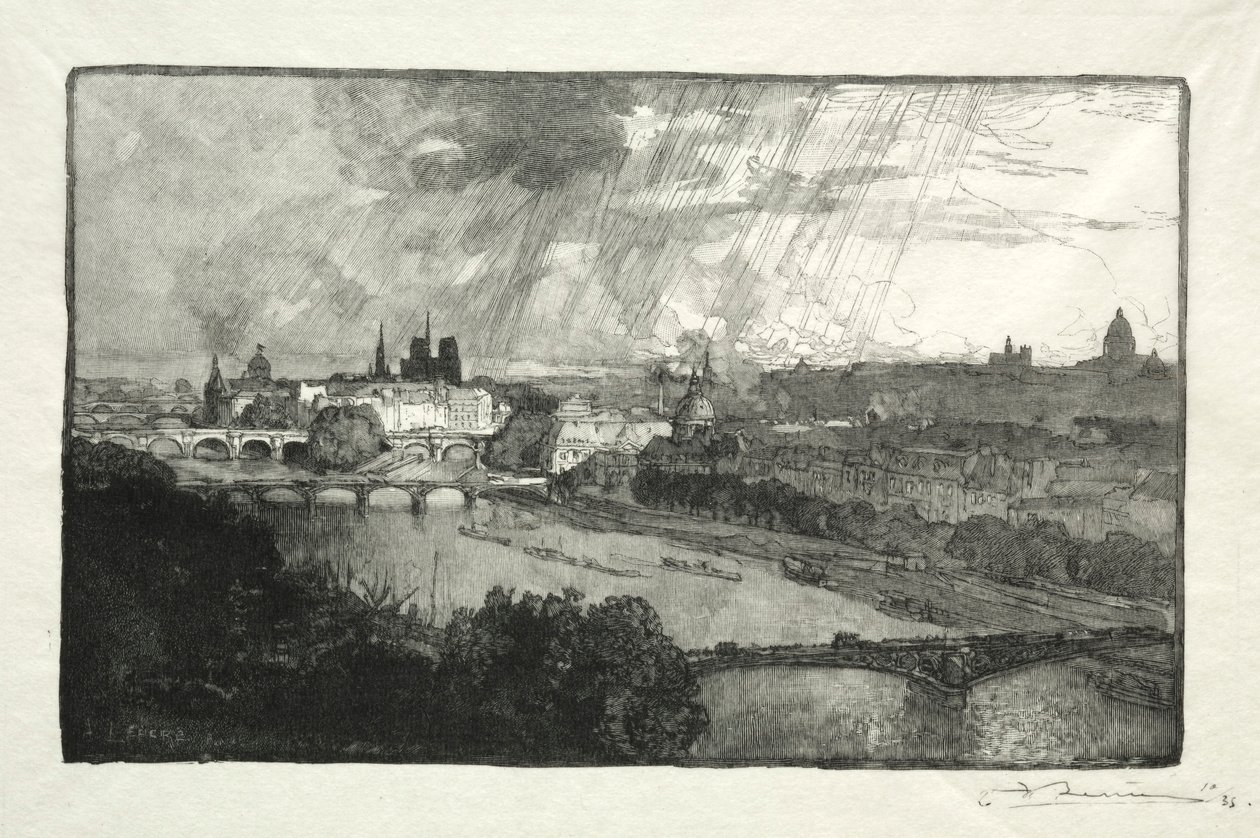 Paris, sett fra Pavillon de Flore, 1890. av Auguste Louis Lepère