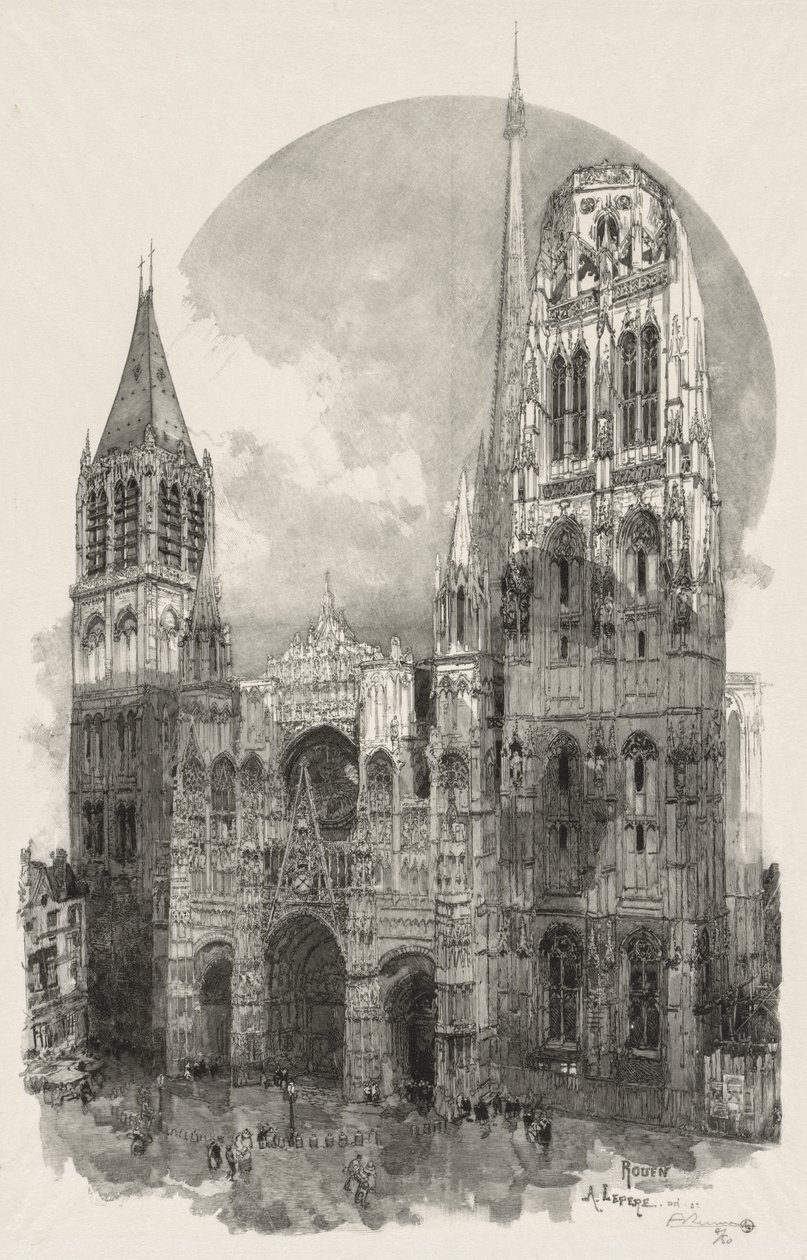 Illustrert Rouen: Katedralen i Rouen, 1888. av Auguste Louis Lepère