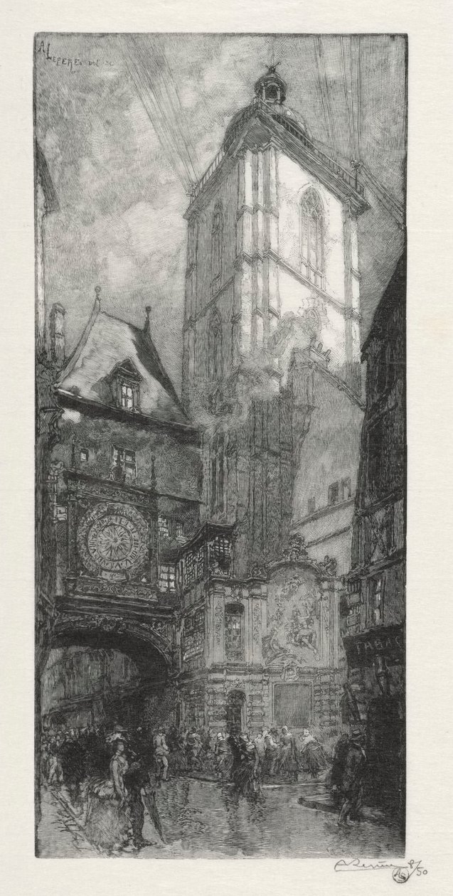 Illustrert Rouen: The Big Clock, 1888. av Auguste Louis Lepère