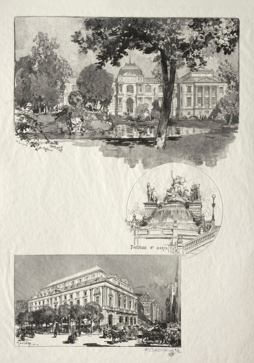 Illustrert Rouen: Museet, Fontaine St. Marie, The Theatre of Arts, 1896. av Auguste Louis Lepère