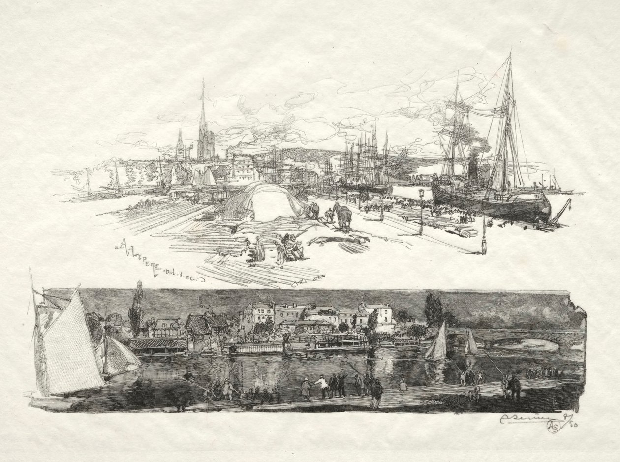 Illustrert Rouen: The New Quays-Ile La Croix, 1896. av Auguste Louis Lepère