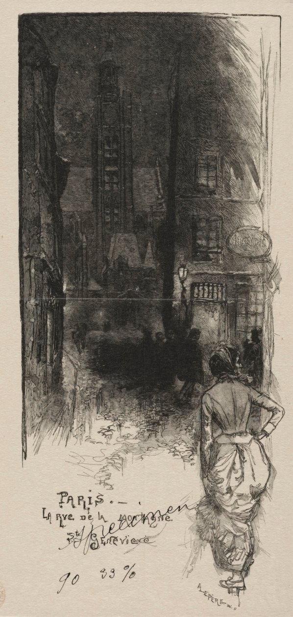 Rue de la Montagne, St. Genevieve. av Auguste Louis Lepère