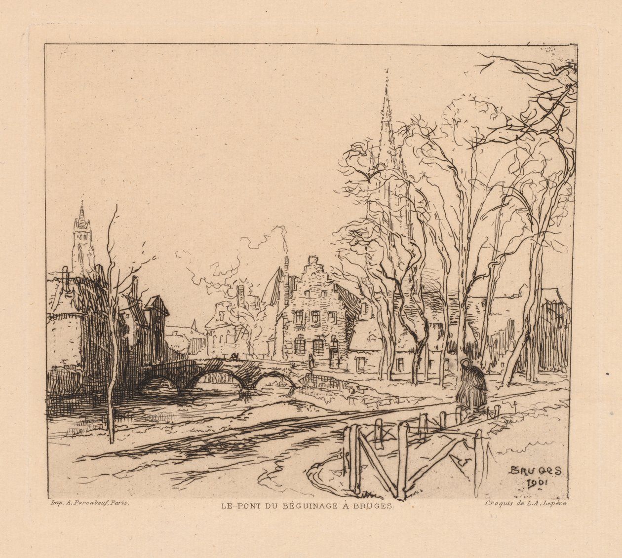 Beguinagebroen i Brugge av Auguste Louis Lepère