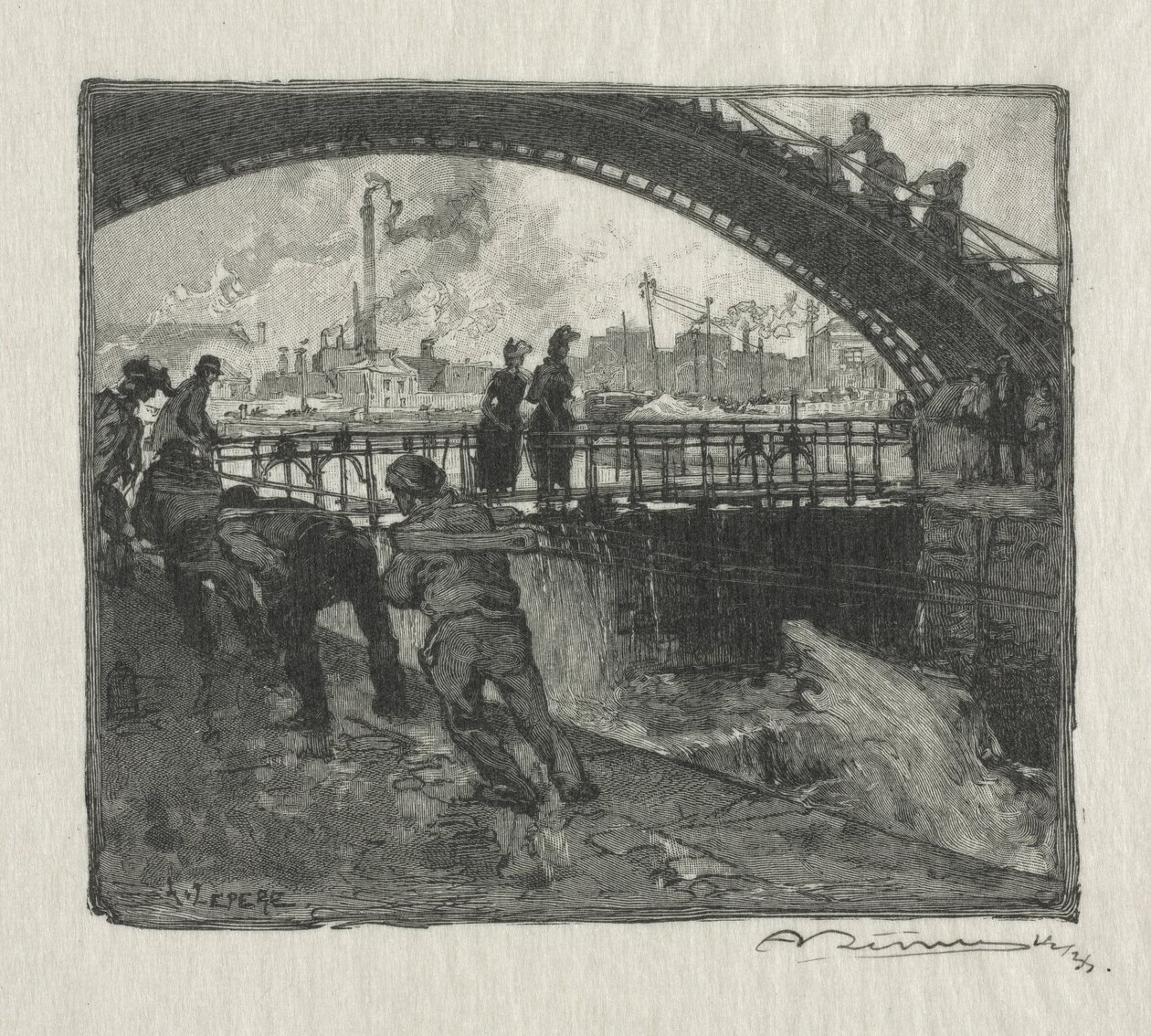 Slusen til St. Martin-kanalen, 1890. av Auguste Louis Lepère