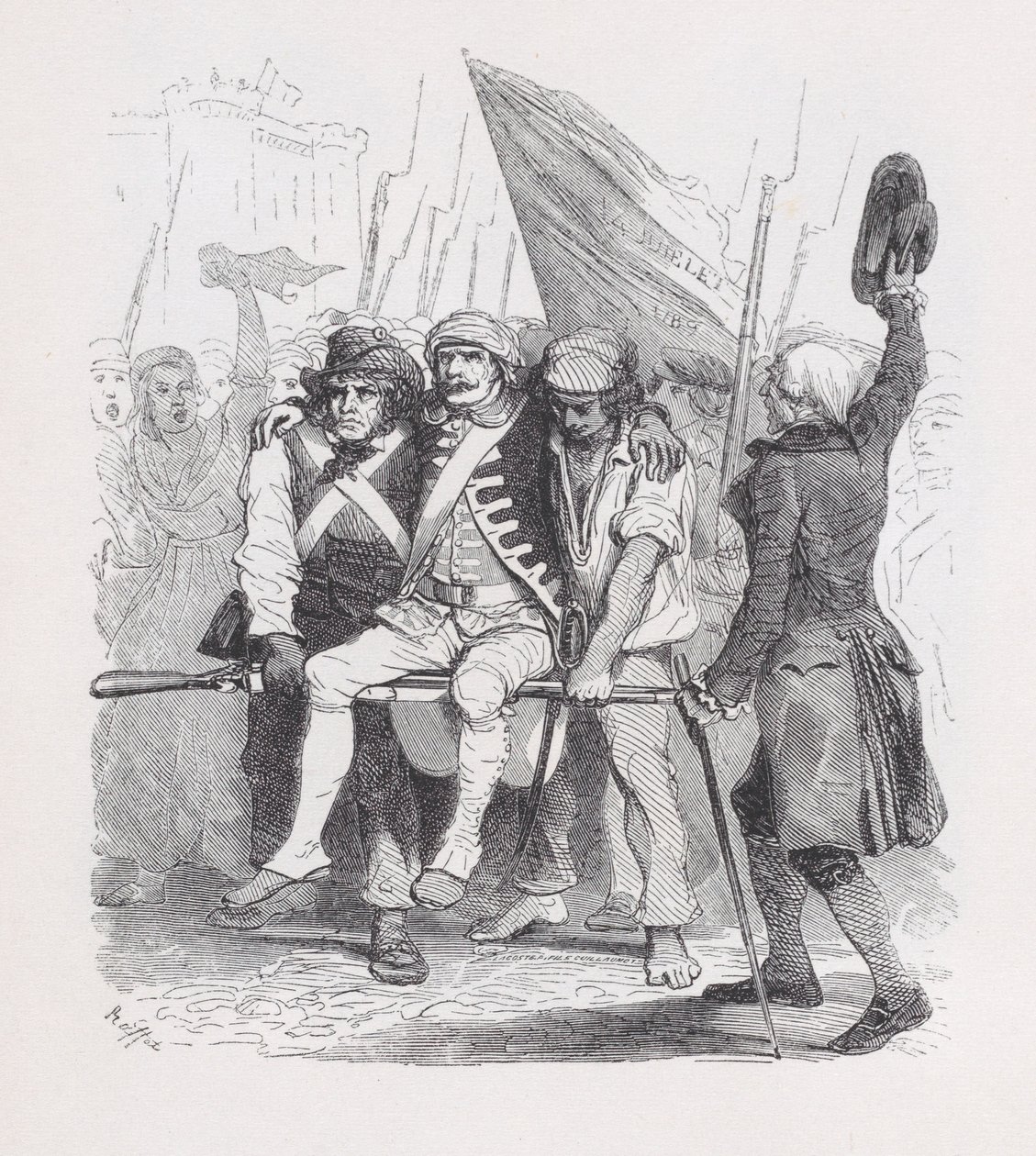 Fjortende juli, fra The Complete Works of Béranger, 1836. Skapere: Auguste Raffet, Lacoste, Eugène Guillaumot. av Auguste Raffet, Lacoste, Eugène Guillaumot