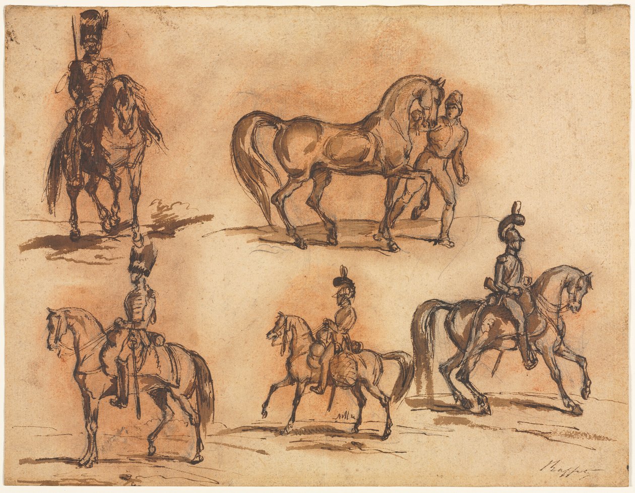 Five Equestrian Studies: Cavalrymen, midten av 1800-tallet. av Auguste Raffet