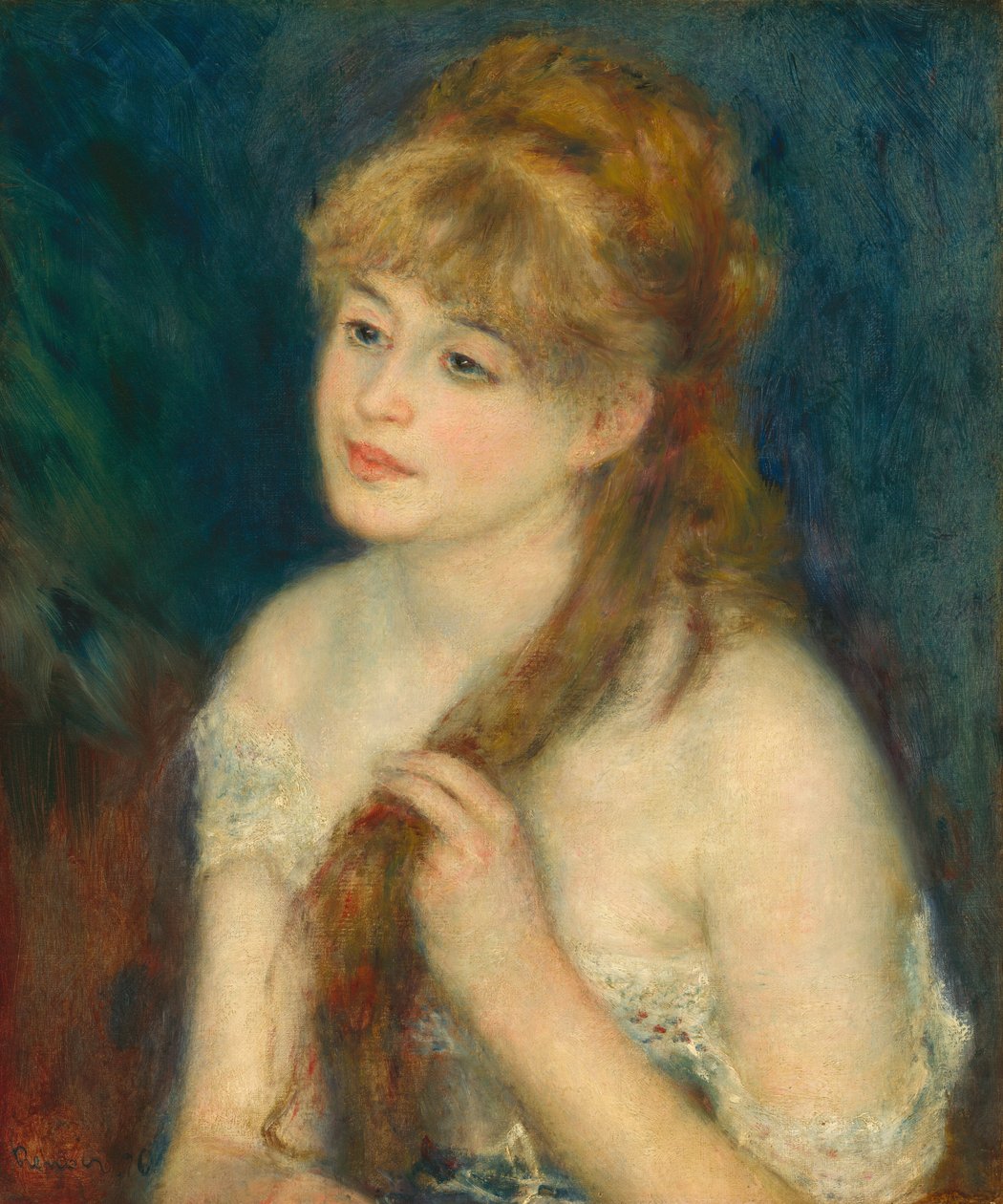 Ung kvinne som fletter håret av Auguste Renoir